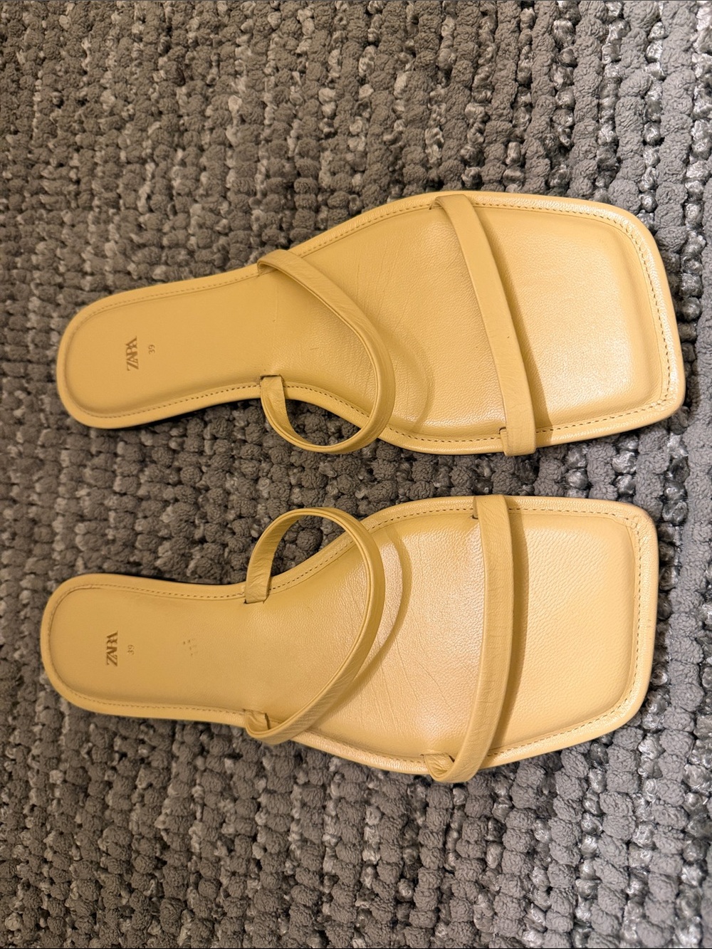 Zara Yellow Square-Toe Slide Sandals
